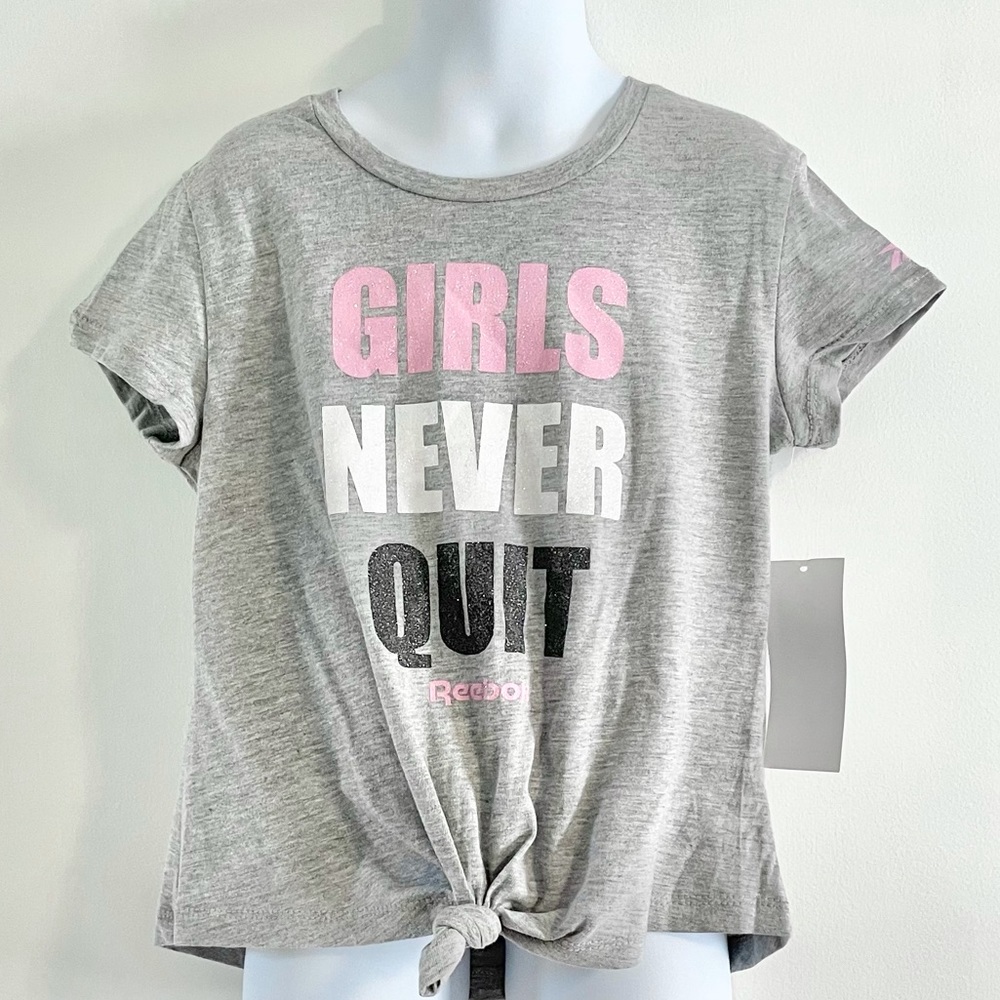 🆕Girl’s Reebok GIRLS NEVER QUIT Glitter Tee 6X